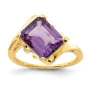 14K Yellow Gold 10x8mm Emerald Cut Amethyst ring