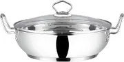 Vinod Stainless Steel Kadhai – Tempered Glass Lid – Induction Friendly Wok(24cm/9.5 Inch) – 3 Liters(3.2 Quarts) – 8.5 Cups – Multi-Use Pot – Suitable for Indian Cooking, Sauce, Deep Fry, Stew