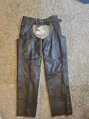 USA Bikers Dream Apparel Black Leather Chaps Zip Out Lining Pockets Mens XL NWT