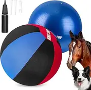 Herding Ball for Dogs Horse Ball & Ball Cover 25" Ball for Horses Large with Hand Pump for Play Herding Ball Herding Ball Horse Toys for Horses Stall, Red and Blue and Black