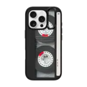 iPhone 16 Pro Impact Ring Stand Case MagSafe Compatible Cool Retro Black Cassette Tape