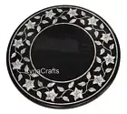 Border Design Inlay Work Coffee Table Top Round Black Marble Entryway Table