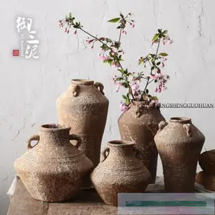 手工粗陶花器可水培多肉陶罐陶藝干花花瓶手作日式茶室禪意