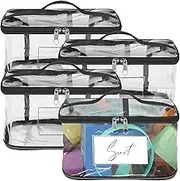 4 Pack Clear Toy Storage Bags, Transparent PVC Toy Organizer Case with Name Tag Pocket, Waterproof Toy Storage Organizer Pouch, Portable Toy Organization for Building Blocks Puzzles