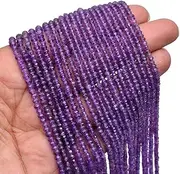 [Jaipur Gems Mart] Amethyst Gemstone 3mm-4mm Faceted Rondelle Beads | 13inch Strand | Natural Deep Purple Amethyst Semi Precious Gemstone Beads - AAA Quality