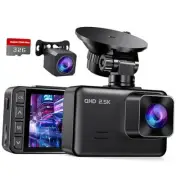Dash Cam Front and Rear, 2.5K+1080P Dual Dash Camera for Cars, 2’’ Black