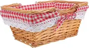 Amosfun Wicker Bread Basket with Liner Rectangular Willow Storage Bin for Kitchen Rustic Food Serving Tray for Fruits Snacks Sundries and Lightweight Organizer Box