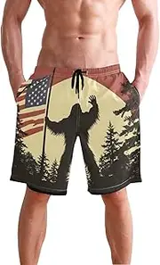 [XYMZR] Sasquatch Black White Red Men's Swim Trunks Quick-Dry Bathing Suit Swimming Board Shorts S