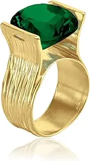 [JEAN RACHEL JEWELRY] 14K Gold Plated Sterling Silver Ring with 11.75 TCW Cubic Zirconia - Textured Band Vintage Design - Hypoallergenic, Lead & Nickel Free Jewelry Statement Rings for Women