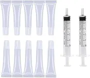 10Pcs 15ml Mini Refillable Empty TubeLip Gloss Balm Clear Cosmetic Container Soft Tubes with 5ml Plastic Syringe,Clear Lip Balm Container Refillable Mini Lip Gloss Squeeze Bottle with Plastic Syringe