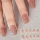 Glitter DIY Press on Nails False Nails Short Square French Nude Pearlescent