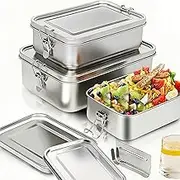 2 Piece Stainless Steel Lunch Box Set - 1400ml With Divider and 550ml Metal Box - Reusable Food Storage Container for Work, School and Outdoor Use