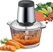 Food Processor with 2 Bowls(2L+2L), Food Chopper with 2 Sets Bi-Level Blades, Mini Food Processor Vegetable Chopper Meat Grinder for Kitchen Electric Mini Chooper for Onion Salad Garlic Fruit