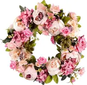 Lertenys Artificial Flower Wreath Peony Wreath - Door Wreath Spring Wreath Round Wreath for Front Door, Wedding, Home Decor