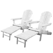 Outdoor Chairs Patio Furniture Beach Adirondack Lounge Set of 2 - White