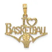 14K Yellow Gold I Heart Basketball W/Ball And Net Charm