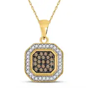 10k Yellow Gold Brown Diamond Octagon Cluster Pendant 1/3 Cttw