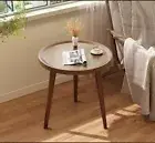 Round Side Table Small End Table for Living Room Bedside Table Modern Wood