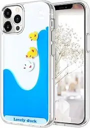 LUVI Compatible with iPhone 14 Pro Max Liquid Case Cute Funny Cartoon Moving Water Duck Quicksand Flowing Floating Waterfall Protective Silicone Phone Cover Phone Case for iPhone 14 Pro Max