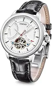 [TIME100] Mens Wrist Leather Strap Mechanical Self Wind Watches Navigator-Series Tourbillon-Style Automatic Watch for Men