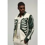 Mens Forest Regular Fit Tumbled PU Skeleton Applique Harrington Jacket