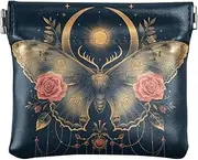 [YXYZRMY] Crescent Moon Boho Floral PU Leather Squeeze Coin Purse, Coin Pouch Change Holder for Women Men, Mini Portable Cosmetic Bags for Women, Multi-colored, one size, Multi-style, Multi-colored, one
