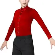 [Generic] Men's Latin Dance Shirt Long Sleeve Ballroom Dancing Top Salsa Modern Waltz Tango Dancewear Standard Performance Wear