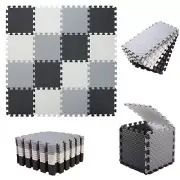 16 Tiles Interlocking Foam Floor Mat for Home Gym (White/Black/Gray)