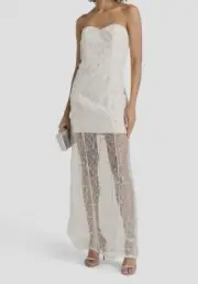 $365 Aidan by Aidan Mattox Women's Ivory Sequin Strapless Gown Dress Size US4