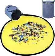 Large toy storage bag，Kids' Toy Storage Organizers with Play Mat, Large Kids Canvas Bag/Bin with Zipper for Building Blocks, Cars, Dolls and Other Toys (Blue)