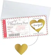 Scratch Card Reveal Surprise Personalised Boarding Pass Scratch Cards with Envelope and Heart Scratchs Card Sticker Where We Are Going on Holiday Travel Flight Ticket Boarding Pass Surprise Trip(Pink)