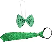 [Yardenfun] Men's Irish Tie Set St. Patrick's Day Accessories Sequin Bow Tie Necktie Large Glitter Tie for Parties Special Occasions