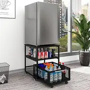 PUNCIA 19.7x19.7in Mini Fridge Stand with Storage and Wheels Heavy Duty Mini Fridge with 4 Lockable Wheels Table Beverage Refrigerator Stand for Coffee Bar Fridge Car for Office Home Dorm