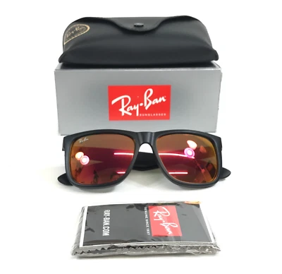 Ray-Ban Sunglasses RB4165 JUSTIN 622/6Q Rubber Black Frames Brown Mirror Orange