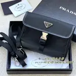 精品二手 PRADA 普拉達 HOBO 2ZH108 NYLON AND SAFFIANO 18CM 帆布腰包 斜背包