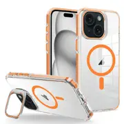 For Iphone 15 J2 High Transparent Magsafe Magnetic Frame Holder Phone Case
