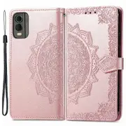 For Nokia C32 PU Leather Phone Cover Stand Wallet Embossed Mandala Pattern Anti-Scratch Case