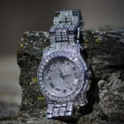 Hip Hop Iced White Gold Bling Lab Diamond Rapper Clubbing Metal Wrist Watch