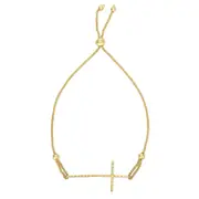 14k Yellow Gold Adjustable Cross Charm Bolo Bracelet, 9.25"