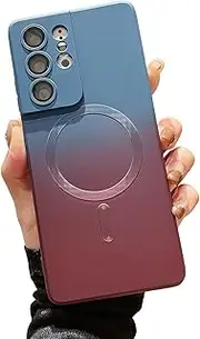 [RUNGOS] for Samsung S21 Ultra MagSafe Case (Gradient Blue to Red) [Camera Lens Protector] Soft Silicone Shockproof for Samsung Galaxy S21 Ultra MagSafe Case, S 21 Ultra Slim Case 6.8 Inch 2021