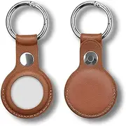 MEZON [2 Pack] Brown PU Leather Protective Case Holder for Apple AirTag Tracker with Keychain Ring (Leather, Brown)