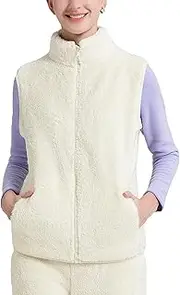 [FEOYA] Women's Lightweight Fleece Vest Sleeveless Zip up Stand Collar Fuzzy Sweater Jacket for Women Casual Outerwear