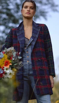 Anthropologie Hutch Longline Plaid Blazer Coat Xsmall Double Breasted New