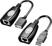 USB Extender Over RJ45 Cat 6/6e/5/5e Adapter, RJ45 Ethernet Splitter to USB Extension UP to 50m/164ft, Compatible with Computers, Mobile Phones, Mice, Keyboards, U Disks, Printers, Cameras
