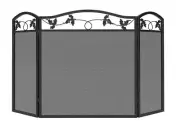 3-Panel Foldable Black Steel Fireplace Screen Spark Guard Fence,Leaf Design S...