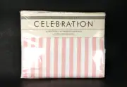 VTG Pink White Striped Twin Flat Sheet 50/50 Mervyn's Wamsutta Celebration NEW