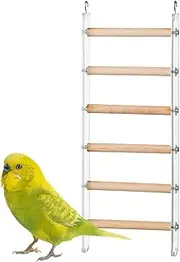 Parakeet Ladder - Cage Accessories Climbing Perches - Exercise Ladder Climbing Toys with 360° Rotating Hook for Parakeets, Parrots, Cockatoo & Lovebirds
