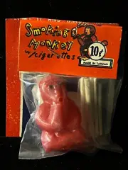 1960s Vintage Dime Store Toy RED Smoking Monkey cigarette blows smoke rings