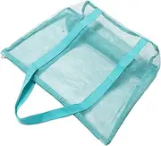 [DEARMAMY] Large Capacity Mesh Beach Bag Foldable Transparent Tote with Ergonomic Shoulder Strap for Beach Travel Shopping Holiday Use Durable Multi Use Design for Easy Item Visibility