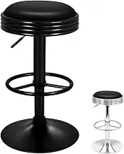 ALFORDSON Bar Stool 2Pcs Swivel Kitchen Stools Leather Counter Dining Chairs Sade Height Adjustable Gas Lift Bar Chair with Anti-Slip Floor Protector (All Black)